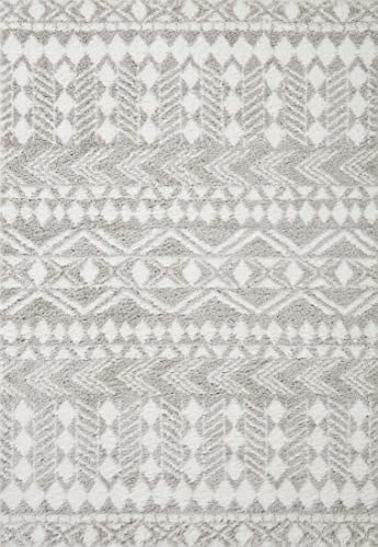 Loloi II Bliss Shag Grey/White 5'-3" x 7'-6" Area Rug