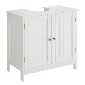 iwell pedestal sink storage cabinet with 2 doors and shelf, under sink cabinet, bathroom sink cabinet with u-shape, white