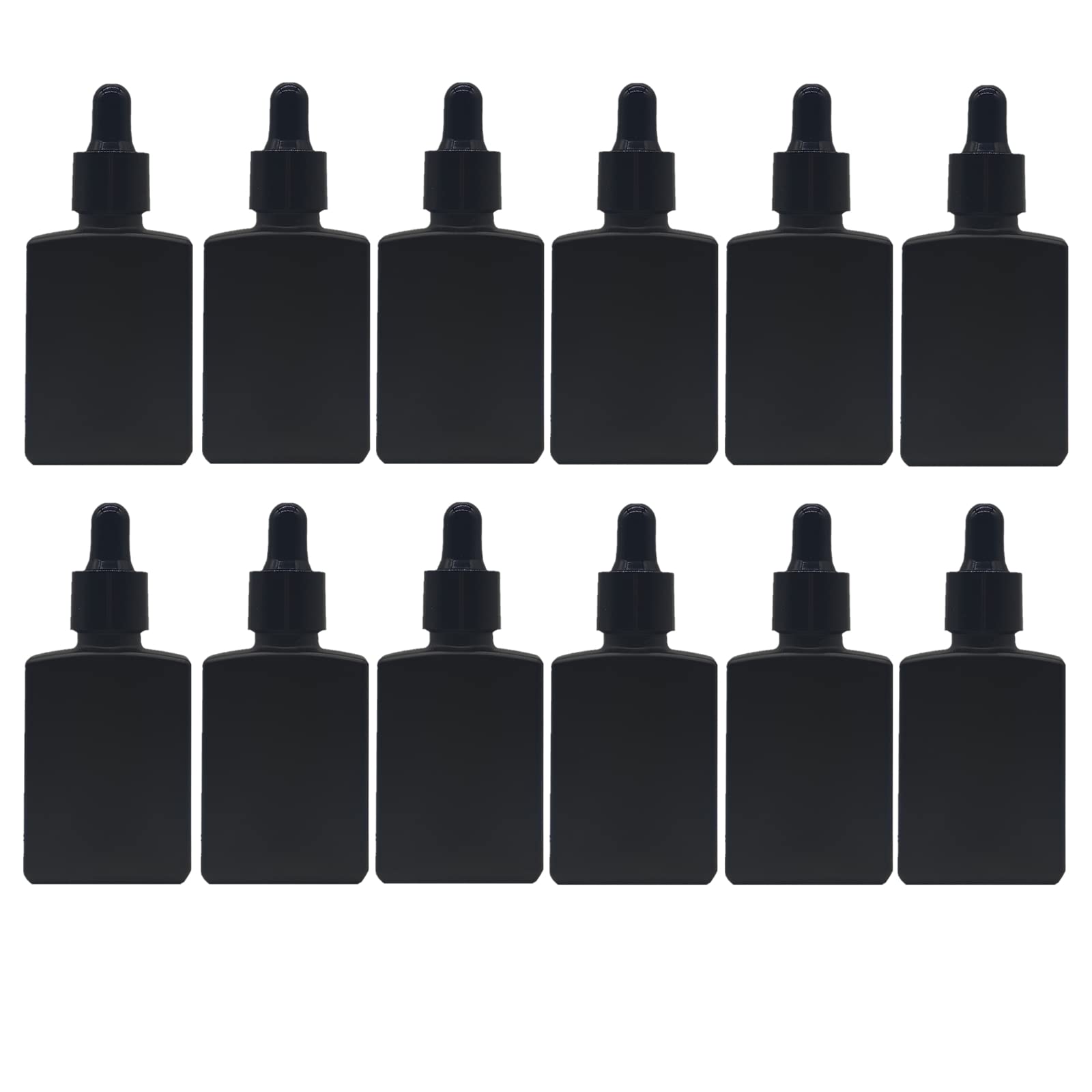 PimyRcyi Glass Bottle for Essential Oils,1 oz Small Empty Drop Bottle, 30ml Square Essence Glass Lab Dropping Serum Container (Matte black,12PCS)