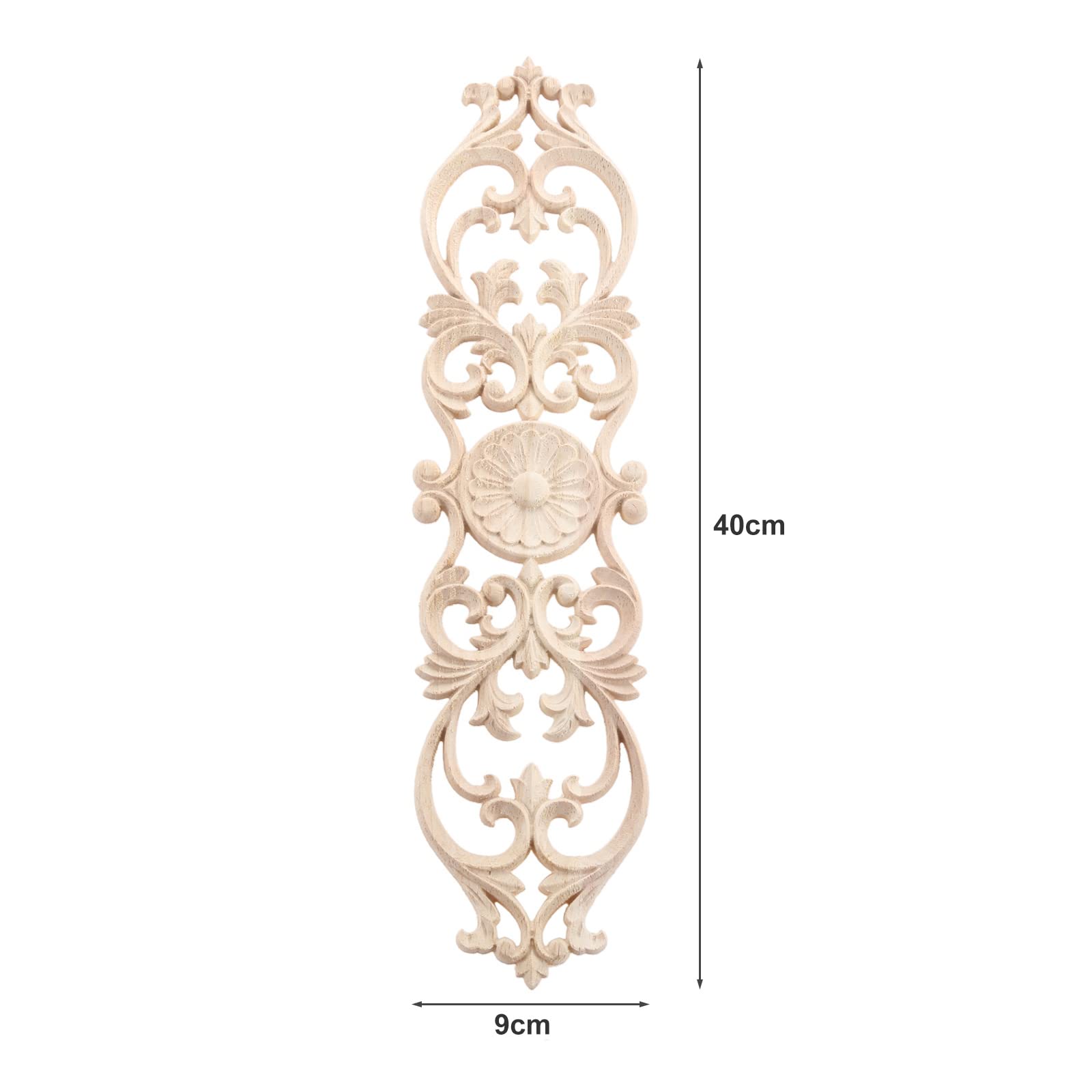 MUXSAM Wood Onlays Appliques, Long Wooden Carved Overlays Furniture Center Carvings Decals for Cabinet Closet Door Wall Dresser DIY Crafts Project(2-Pack, 40x9cm/15.8"x3.6")