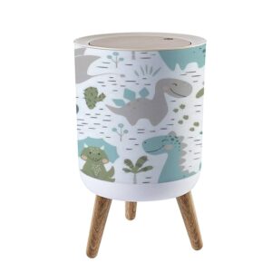 kcdcyczeal small trash can with lid dinosaur baby boy seamless sweet dino with palm and cactus round recycle bin press top dog proof wastebasket for kitchen bathroom bedroom office 7l/1.8 gallon