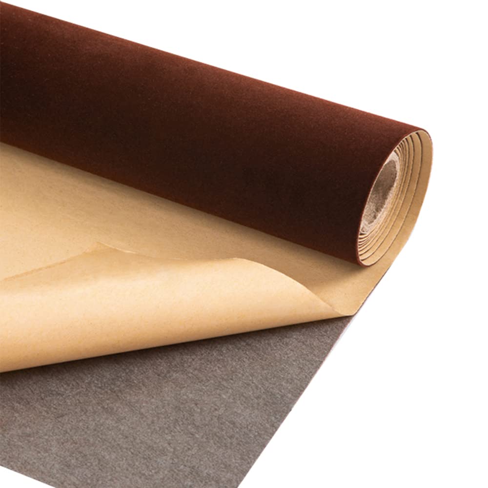 Self Adhesive Felt Fabric, Soft Velvet Drawer Liner, DIY Velvet Fabric for Art & Crafts, Jewelry Box Felt Liner, Solid Color Felt Wallpaper 17.78X78.8 Inch (Approx.45 x199 cm) (Brown)