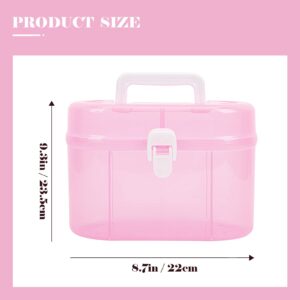 YARNOW Clear Double Layer Plastic Storage Box, 6. 9 x 4. 9 Inch Portable Handled Storage Case, Multipurpose Organizer with Removable Tray for Stationery Art Craft (Pink)