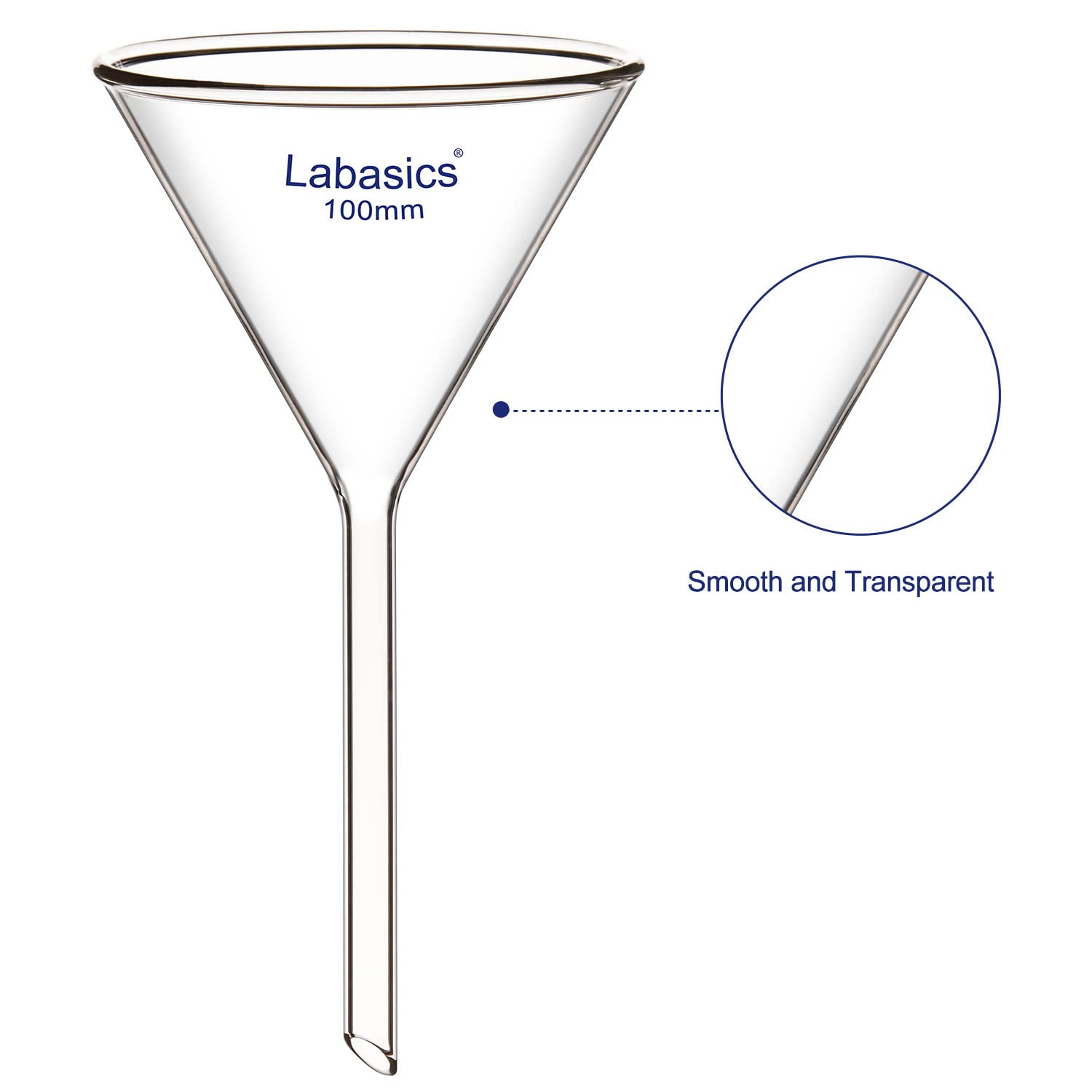 Labasics 2-Pack Glass Heavy Wall Funnel Borosilicate Glass Funnel, Short Stem 100 mm Diameter, 100 mm Stem Length