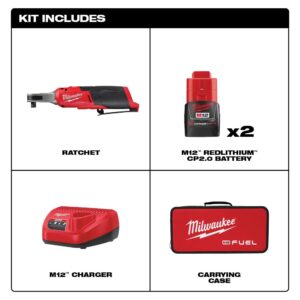 Milwaukee M12 FUEL 12-Volt Lithium-Ion Brushless Cordless High Speed 3/8 in. Ratchet Kit w/(2) Batteries, Charger and Bag