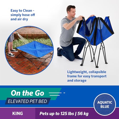 Coolaroo On The Go Cooling Elevated Dog Bed, Portable for Travel & Camping, Collapsible for Storage, King, Aquatic Blue