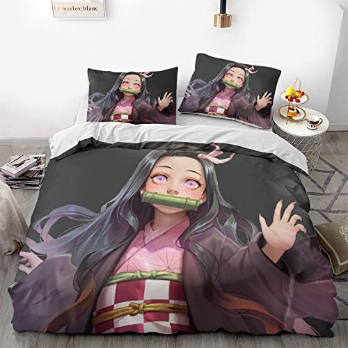 NICHIYOBI Ne-Zuko Anime Duvet Cover 3 Piece Bedding Set,Teen Anime Comforter Cover Set Super Soft Duvet Cover with Pillowcase (styel 10,Twin 60x86in + 20x30in)