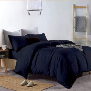 crown collection 100% egyptian cotton 600 thread count duvet cover with zipper closure & 2pcs pillow case set (california king 98x104, navy blue)