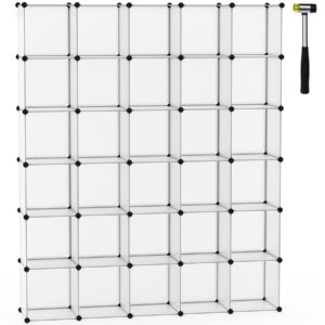 c&ahome cube storage organizer, 30-cube shelves units, closet cabinet, diy plastic modular book shelf, ideal for bedroom, living room, office, 60.6" l x 12.4" w x 72.6" h transparent white upcs30w