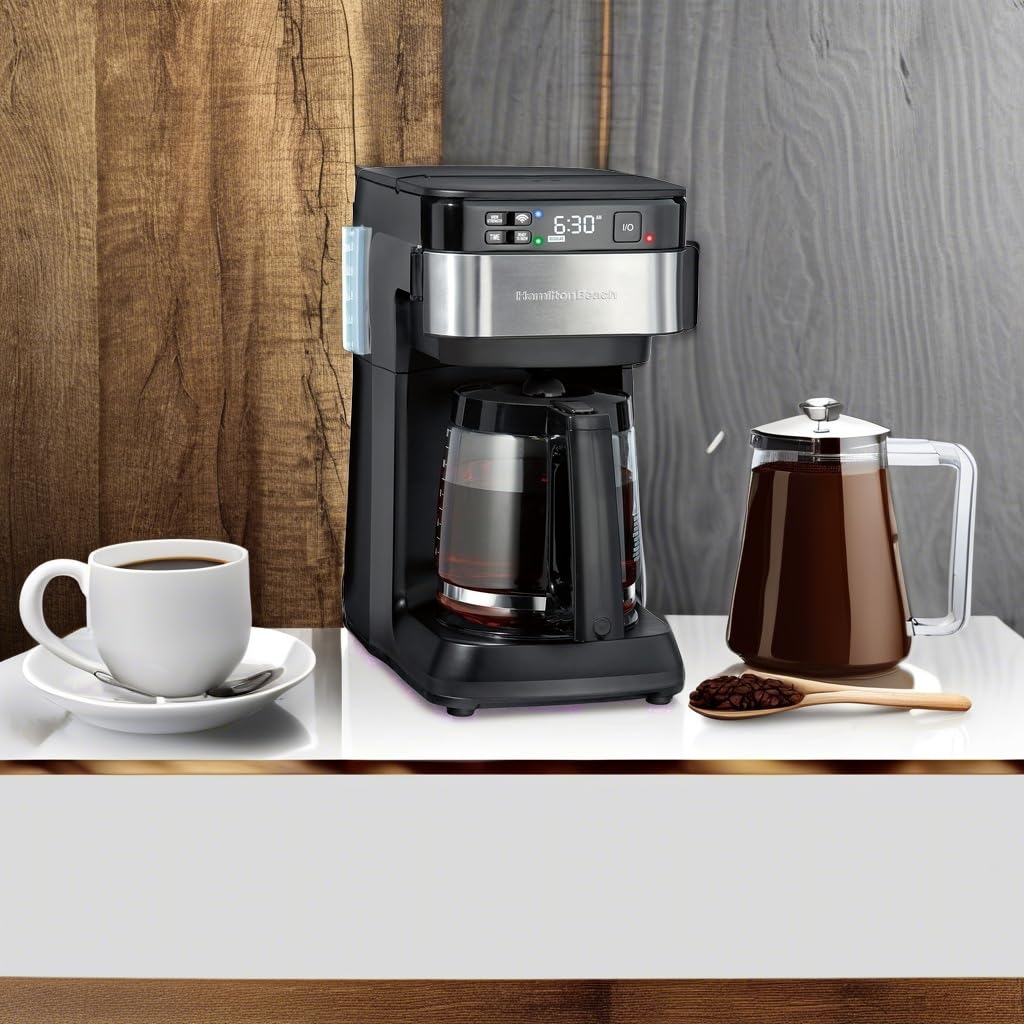 Hamilton Beach Works with Alexa Smart Coffee Maker, Programmable, 12 Cup Capacity, Black and Stainless Steel (49350R)