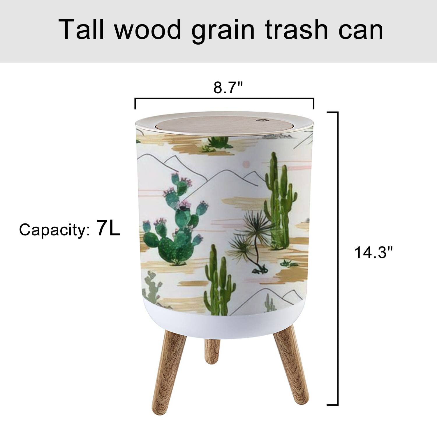 Small Trash Can with Lid Beautiful seamless floral summer tropical with cactuses succulents Round Recycle Bin Press Top Dog Proof Wastebasket for Kitchen Bathroom Bedroom Office 7L/1.8 Gallon