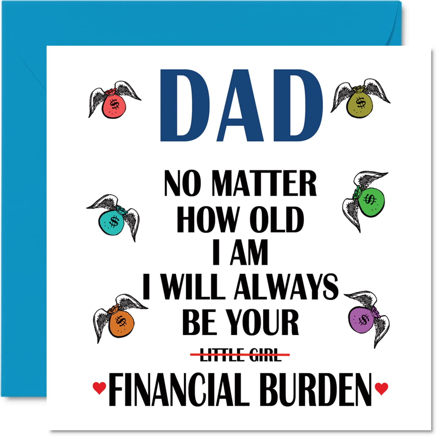 Stuff4 Funny Birthday Cards for Dad - Financial Burden - Joke Happy Birthday Card for Dad from Daughter, Father Birthday Gifts, 5.7 x 5.7 Inch Father's Day Greeting Cards Gift for Daddy Papa