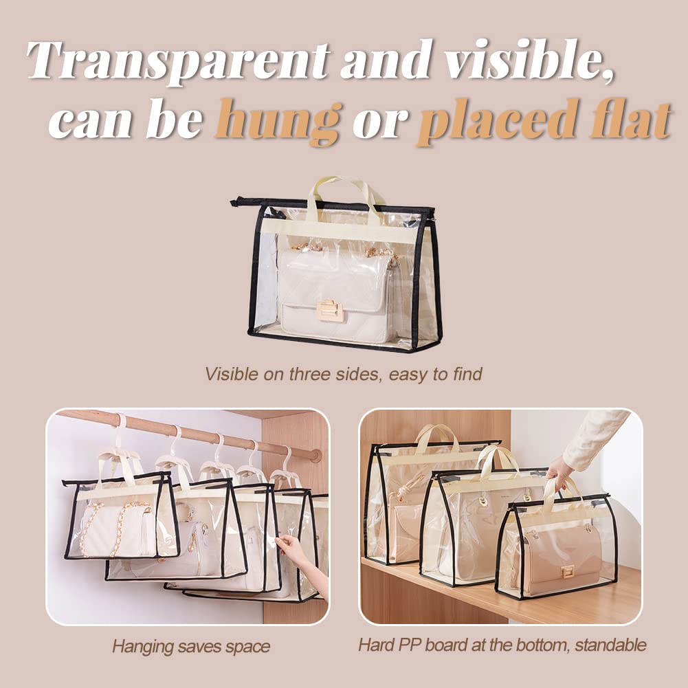 fazhongfa 5 PCS Hanging Handbag Storage Organizer Non-Woven Transparent Dust-proof Homewares Purse Wallet Closet Storage Bag with Zipper and Handle (S)