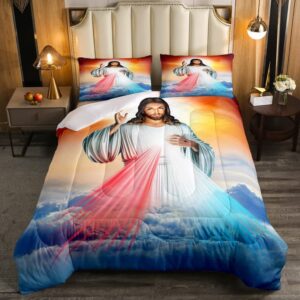 erosebridal jesus comforter set, christian easter duvet sets full size for teens adult women bedroom decor, mary bless down comforter religious culture quilted duvet 3 pieces with 2 pillow cases