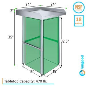 AmGood Commercial Work Table Open Base with Backsplash and Side Splashes | Stainless Steel Prep Table for Kitchen, Restaurant, Garage, Laundry | NSF (24" Width x 24" Length)