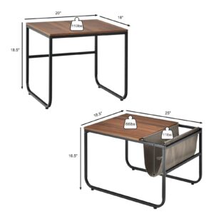 Giantex Nesting Coffee Table Set of 2, Stackable Side Table w/Side Pocket, Accent Nightstand, Industrial End Table w/Steel Frame for Living Room Bedroom Office, Easy Assembly, Rustic Brown