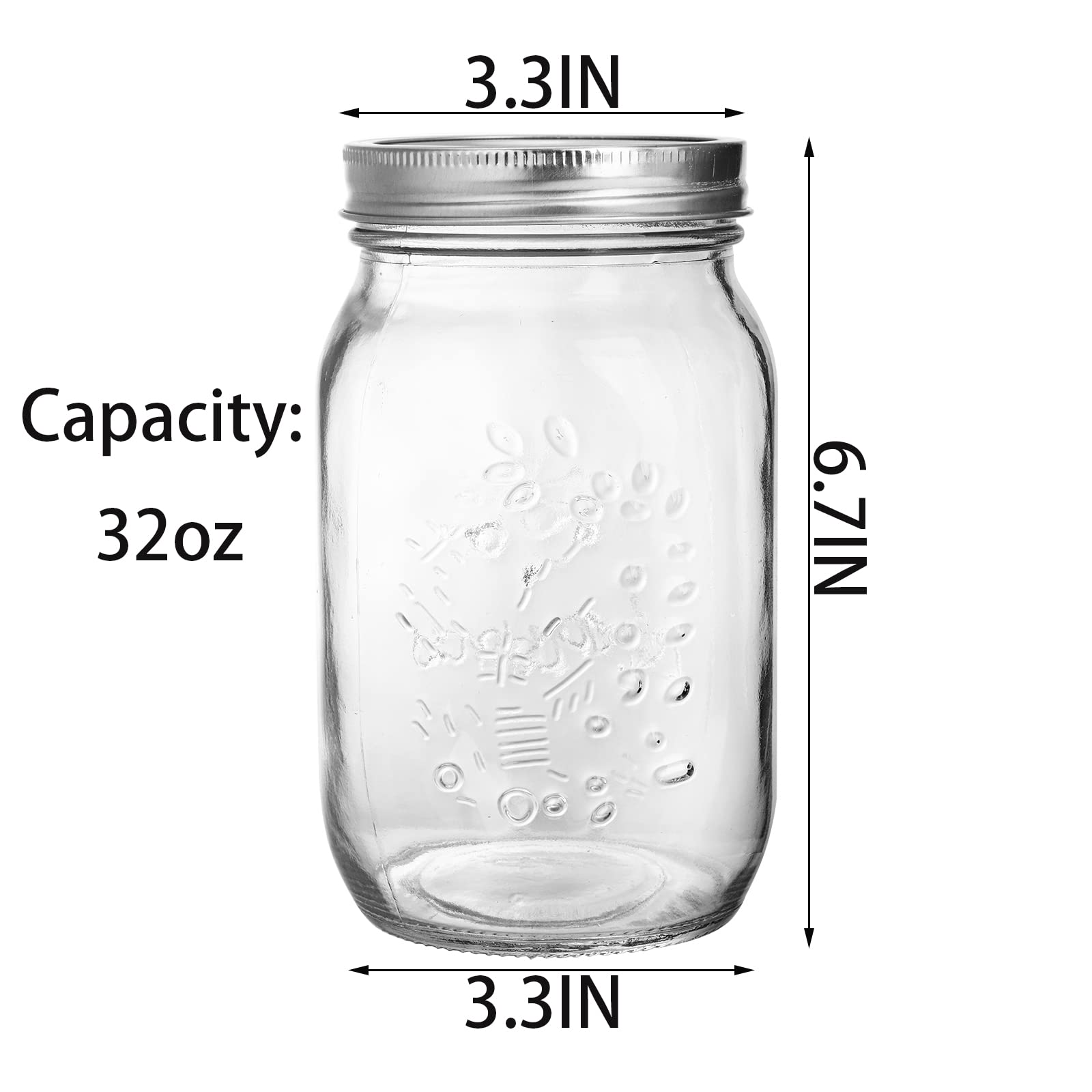 Cedilis 12 Pack Wide Mouth Mason Jars, 32 oz Glass Canning Jar with Lids and Bands, Clear Quart Mason Jars for Preserving Fruits, Vegetables, Pickles, Tomato Juices and Sauces