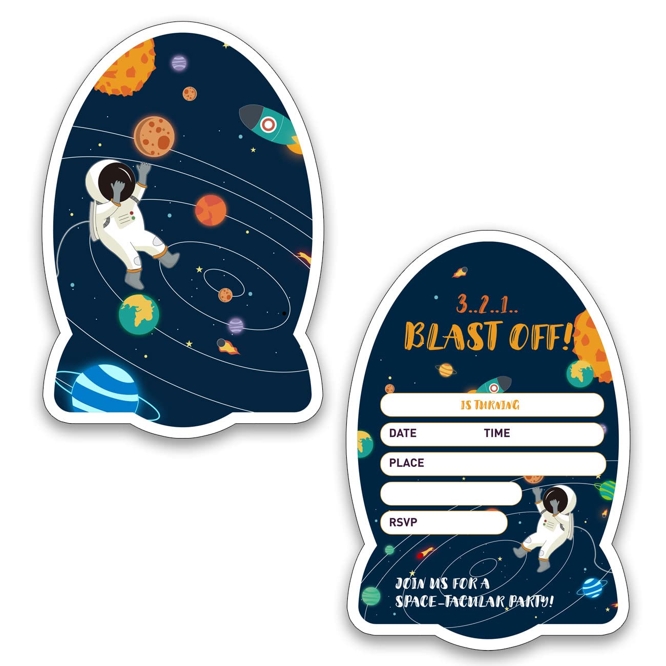 Azbuk Space Party Invitation Cards with Envelopes, 20 Special-shaped Astronaut Rocket Birthday Party Invitation, Kids Party Celebration, Favors, Ideas, and Supplies