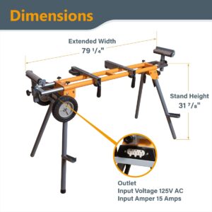 POWERTEC Portable Miter Saw Stand w/ Quick-release Mounting Brackets, 330Lbs Load Capacity, 8" Wheels and 3-Prong Tripple Outlets, Folding Design for Easy Storage in Garage - Orange (MT4000V)