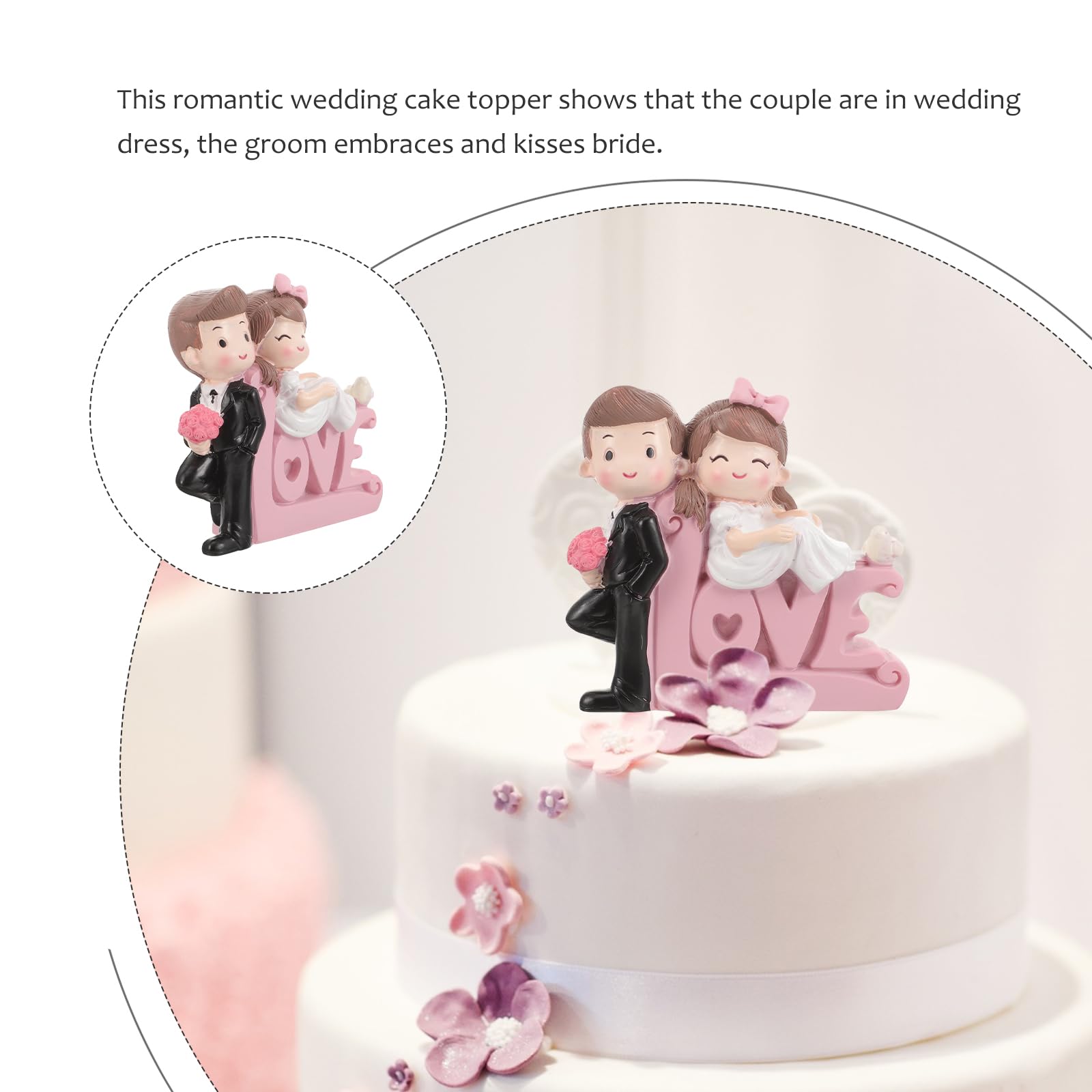 Veemoon Cartoon Doll Cake Topper Wedding Cake Topper Bride and Groom Figurine Romantic Loving Couple Statue Marriage Anniversary Valentines Day Party Decoration Brown