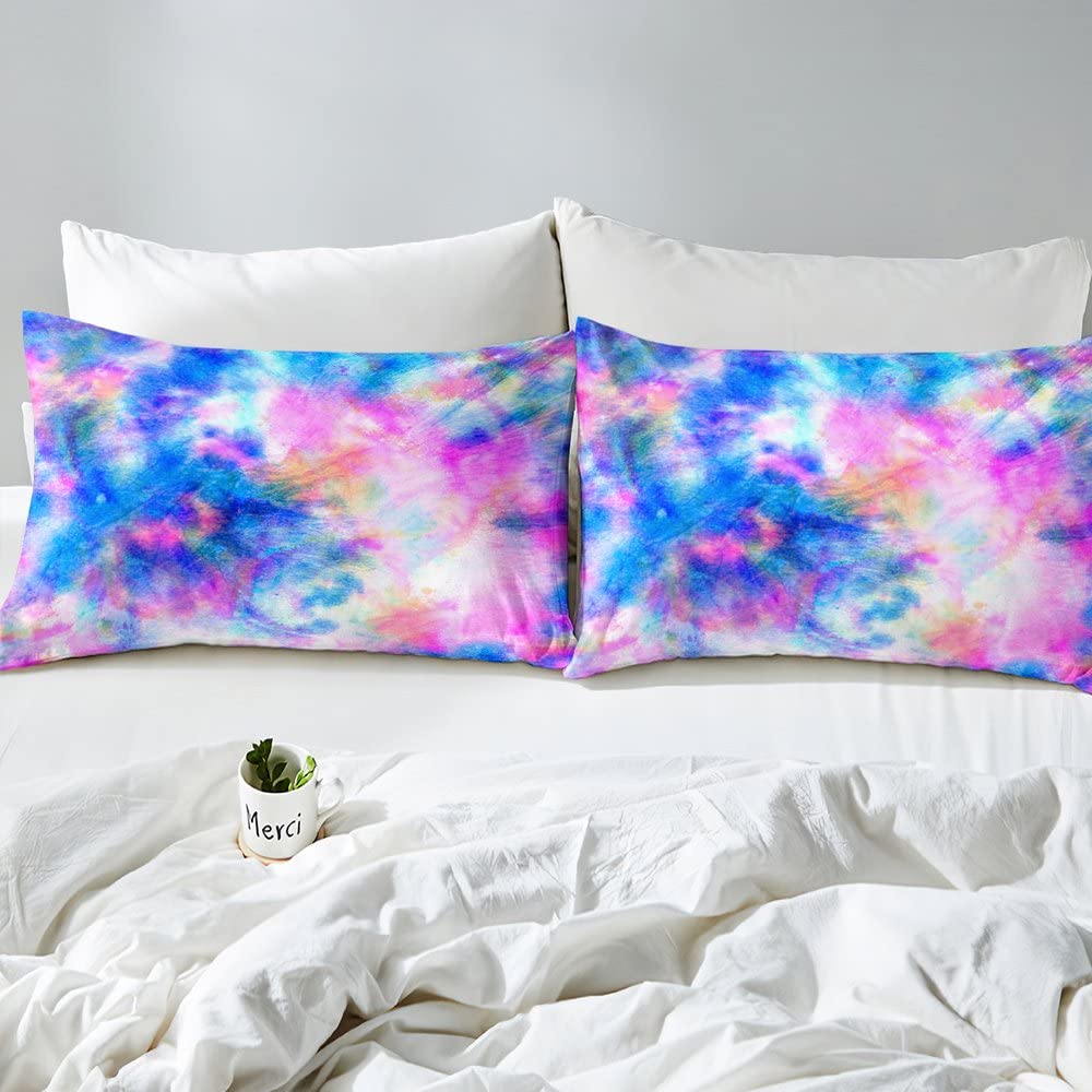 Tie Dyed Bedding Set Boho Tie Dye Comforter Cover for Kids Boys Girls Teens Hippie Dreamy Blue Pink Purple Duvet Cover Breathable Psychedelic Bohemian Gypsy Bedspread Cover Quilt Cover 3Pcs Full