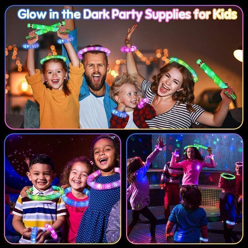 24 Pcs Glow Sticks Party Favors for Kids,Light Up Tubes Fidget Toys,Glow in The Dark Party Supplies Camping Toys, LED Bracelet Necklace Christmas Goodie Bag Stuffers Birthday Return Gifts