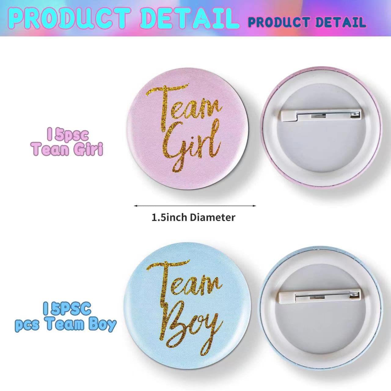 Gentlife Gender Reveal Button Pins 30 Pcs, Team Boy Girl Button Pins Baby Shower Pink Blue Button Pin for Baby Shower Party Favors Gender Reveal Party Supplies