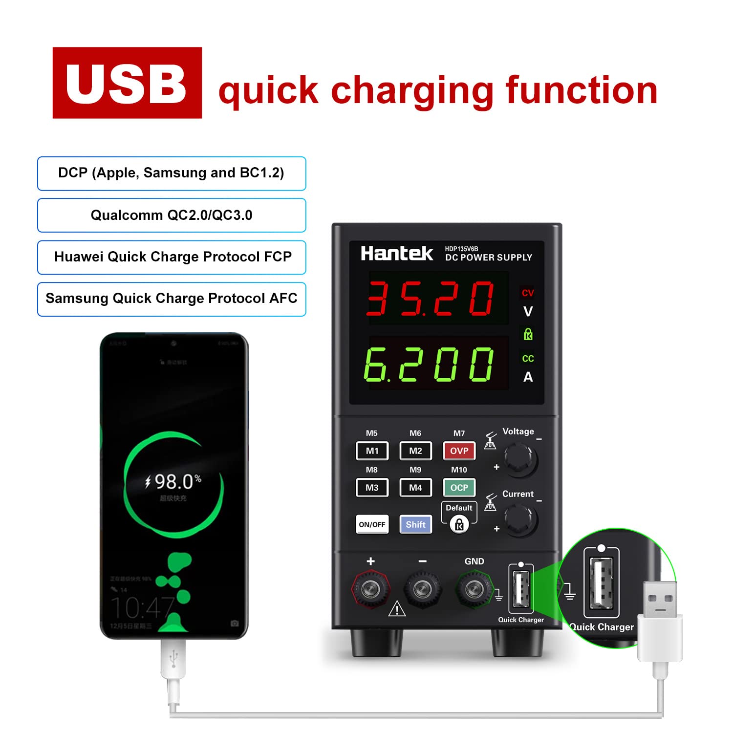 Hantek DC Power Supply Variable,35V 6A 4 Digit Display Voltage and Current Adjustable Switching Regulated Bench Power Supply with Memory 10 Groups (35V-6A-4 Digital Display)