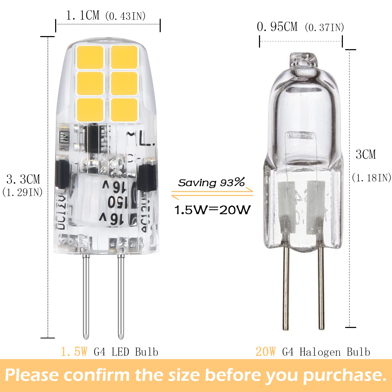 Hanbaak G4 LED Bulb, G4 12V Bi Pin Base 20W Halogen Bulb Replacement, Soft White 2700K Non-Dimmable, 10-Pack