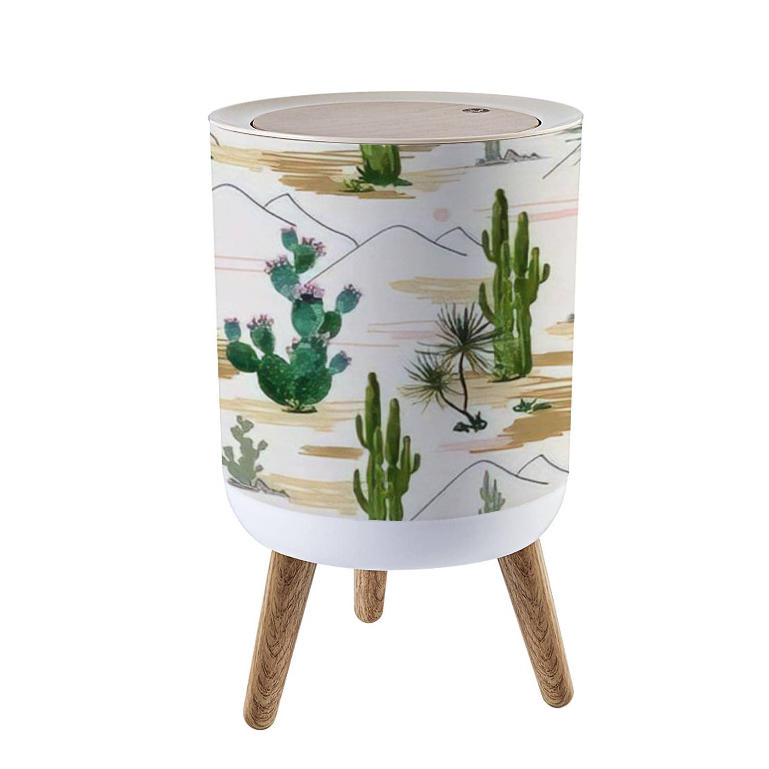 Small Trash Can with Lid Beautiful seamless floral summer tropical with cactuses succulents Round Recycle Bin Press Top Dog Proof Wastebasket for Kitchen Bathroom Bedroom Office 7L/1.8 Gallon