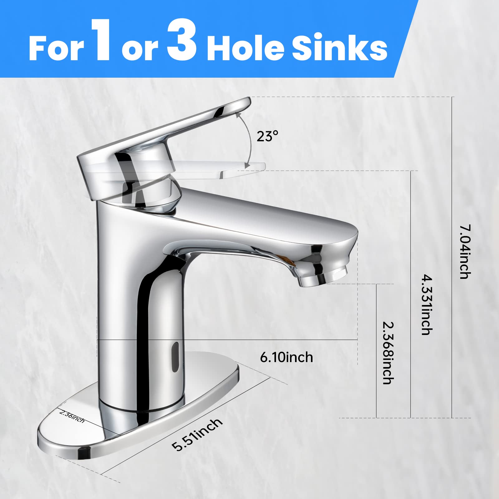 GOESMO Touchless Bathroom Faucet 1 Hole or 3 Hole, Automatic Sensor Water Fauct, Adjustable Hot & Cold Temperature & Water Flow, Metal Brushed Nickel Bath Faucet 29110CP