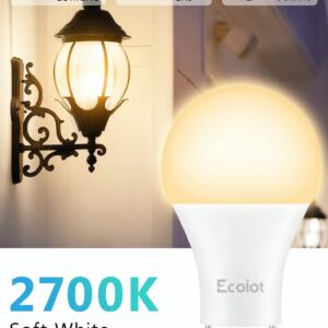 Ecoiot GU24 Dusk to Dawn Outdoor Light Bulbs,Light Sensor A19 LED Bulbs,Photocell Sensor, Automatic On/Off for Indoor/Outdoor Security Lighting,10Watt(90Watt Equivalent),2700K Soft White,4 Pack