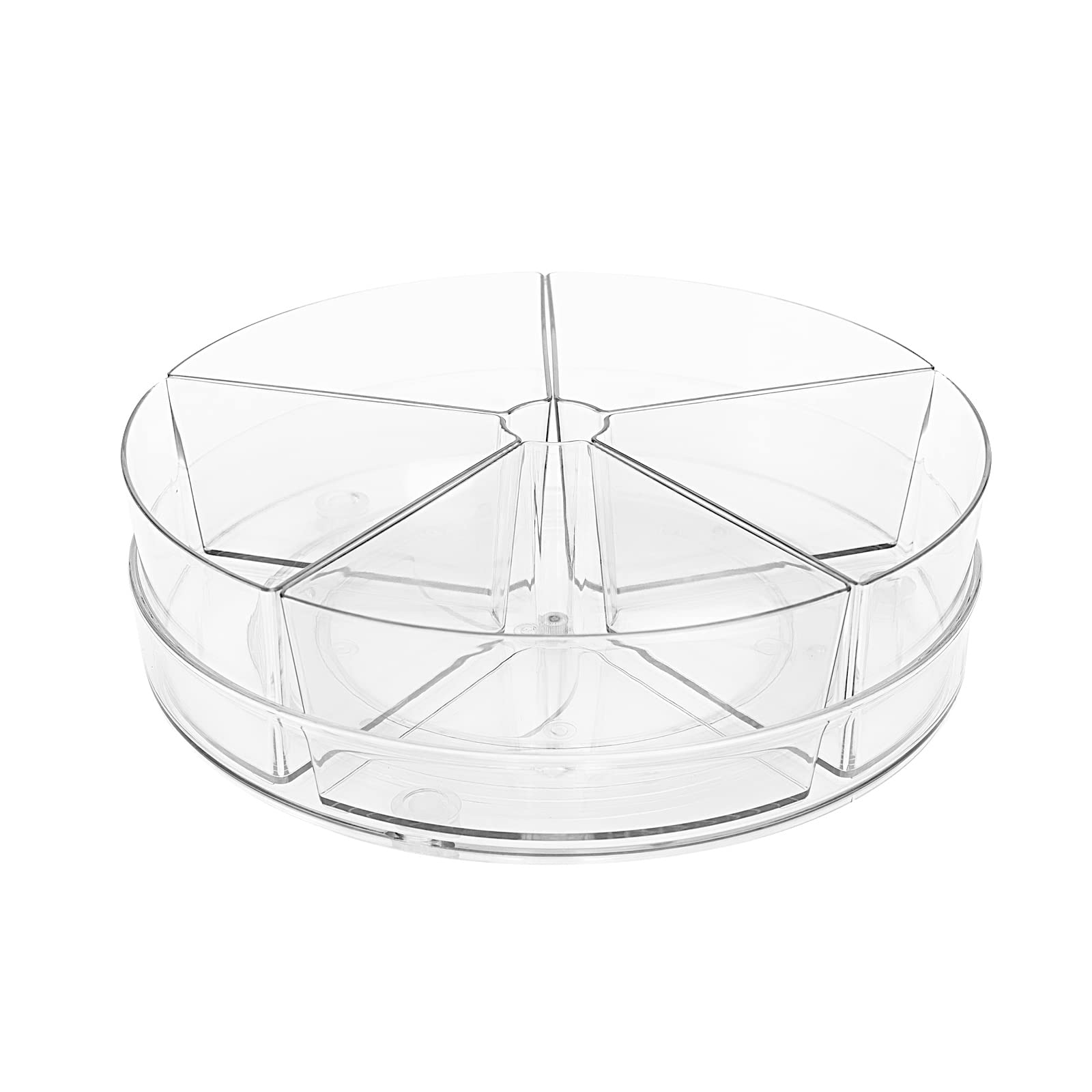 Roninkier Clear Lazy-Susan Organizer with 5-Removable-Bins - 11 Inch Round Plastic Rotating Storage Container for Cabinet, Pantry, Kitchen, Fridge, Vanity