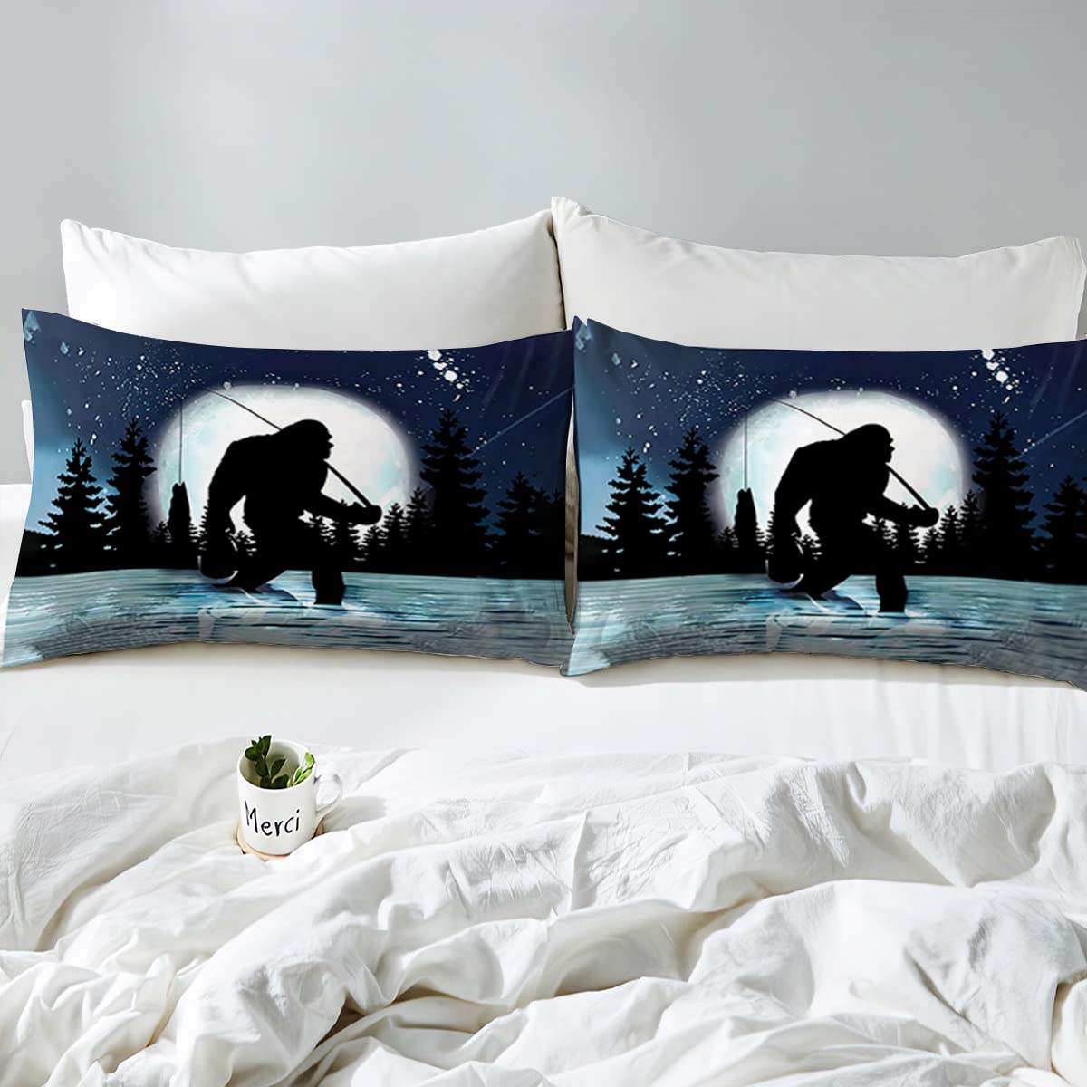 SATIGI Bigfoot Galaxy Moon Bedding Set Bigfoot Bed Set Twin Queen for Children Adult Teens Girls Boys Soft Microfiber Breathable Bigfoot Comforter Cover (Bigfoot Design 01, Twin/Full/Queen/King)