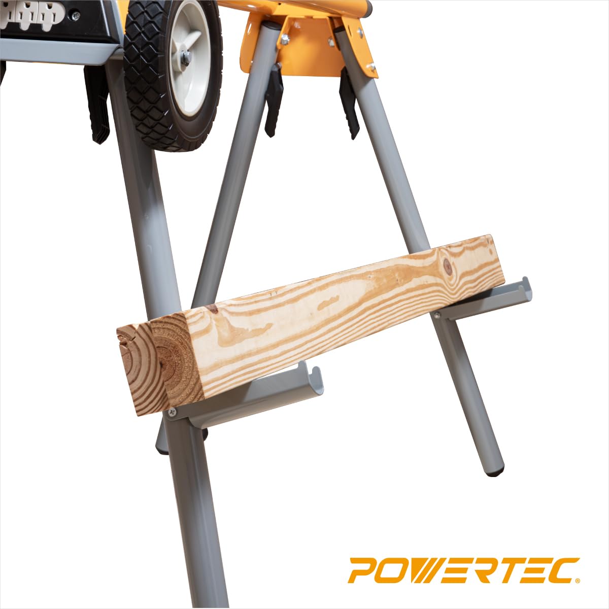 POWERTEC Portable Miter Saw Stand w/ Quick-release Mounting Brackets, 330Lbs Load Capacity, 8" Wheels and 3-Prong Tripple Outlets, Folding Design for Easy Storage in Garage - Orange (MT4000V)