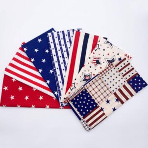 American Flag Cotton Fabric Patchworks: 7pcs Quilting Independence Stripe US Flag Sewing Fabrics Patriotic Decoration for Independence Day 25x25cm