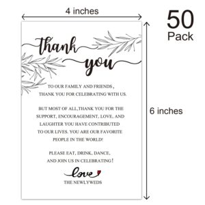 EKSPLODI 50 Wedding Thank You Place Setting Cards, Wedding Reception Thank You Cards, Table Centerpieces and Wedding Decorations, Bridal, Engagement, Anniversary, 4x6