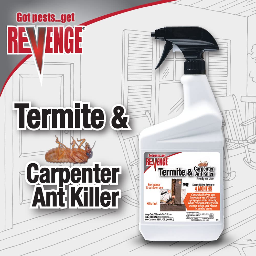 Bonide Revenge Termite & Carpenter Ant Killer Spray, 32 oz Ready-to-Use Long Lasting Pesticide for Indoors and Outdoors