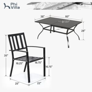 PHI VILLA 7 Piece Metal Outdoor Patio Dining Bistro Sets with Umbrella Hole - 60" x 37.8" Rectangle Patio Table and 6 Backyard Garden Outdoor Chairs,Black