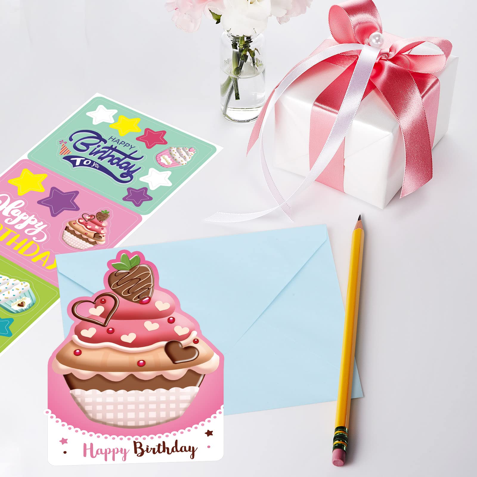 ceiba tree Birthday Cards 18 Pack Assortment Cupcake Shaped Greeting Card Notes DIY Happy Birthday Cards with Envelopes and Stickers