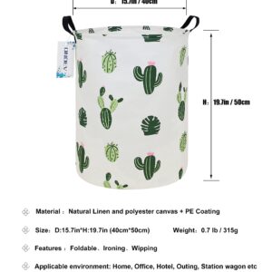 ONOEV Round Fabric Storage Bin,Decorative Basket,Organizer Basket with Handles,for Clothes Storage,books and sundries (Green Cactus), 19.7inch(H) x 15.7inch(D)