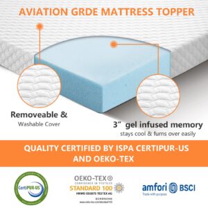 ORTHOMTEX 3 Inch Cooling Gel Memory Foam Mattress Topper California King Size Bed,Removable Soft Cover, Comfort Body Support - Pressure Relief,10 Year Warranty