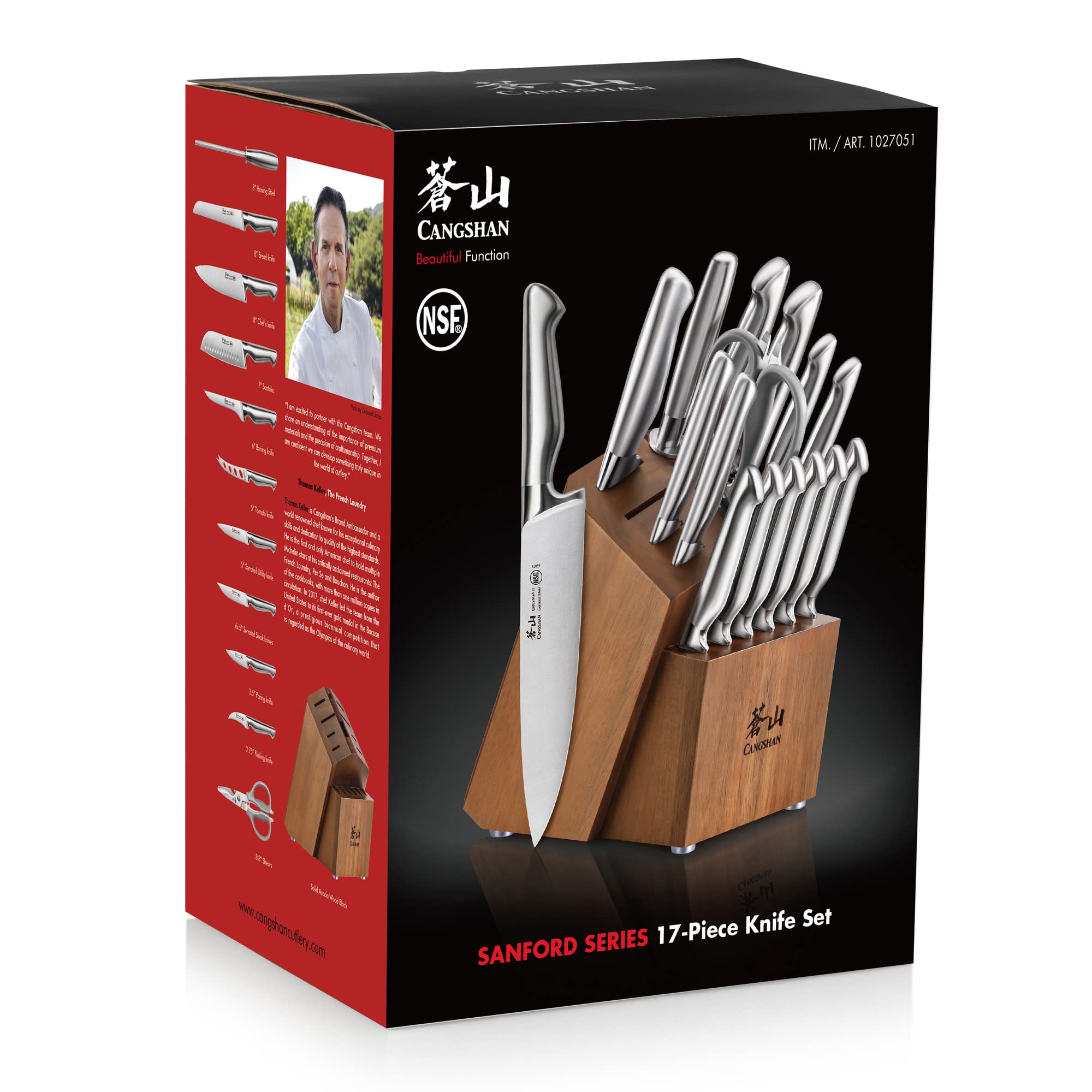 Cangshan Sanford Series 1027051 German Steel 17-Piece Knife Block Set