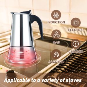 Simyolife Stovetop Espresso Maker Stainless Steel Italian Coffee Maker Moka Pot Induction-Capable Moka Coffee Machine Cafe Percolator Maker, Silver (9-Cups, 15oz/450ML)-Mother's Day Gifts