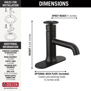 Delta Faucet Trinsic Matte Black Bathroom Faucet, Single Hole Bathroom Faucet, Single Handle Bathroom Sink Faucet Black, Diamond Seal Technology, Drain Assembly, Matte Black 558-BLMPU-DST