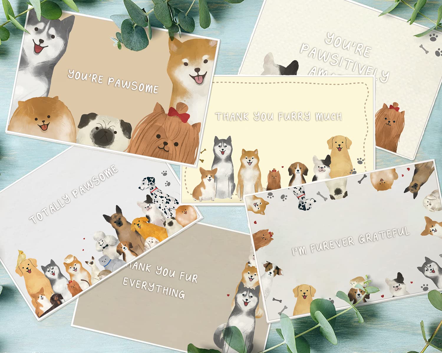 48 Dog Thank You Card Set, Dog Pun Note Cards Pack with Envelopes, Puppy Greeting Notecards Bulk, Cute Boxed Assortment Quip Cards for Gratitude, Recognition, Appreciation, 4 x 6 in