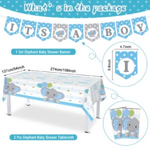 171 Pcs Elephant Theme Baby Shower Decorations for Boys It's a Boy Banners Blue Plate Napkins Cups Disposable Forks Tableware Tablecloth Elephant Decorations Set for Girl Birthday Party, Serves 24