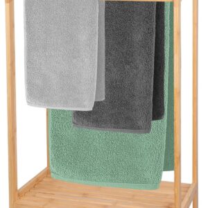 Purbambo Bamboo Towel Rack for Bathroom, 3 Tier Freestanding Towel Holders with Bottom Storage Shelf for Hand Towel, Washcloth, Facecloth, Small Bath Towel and Bathrobe