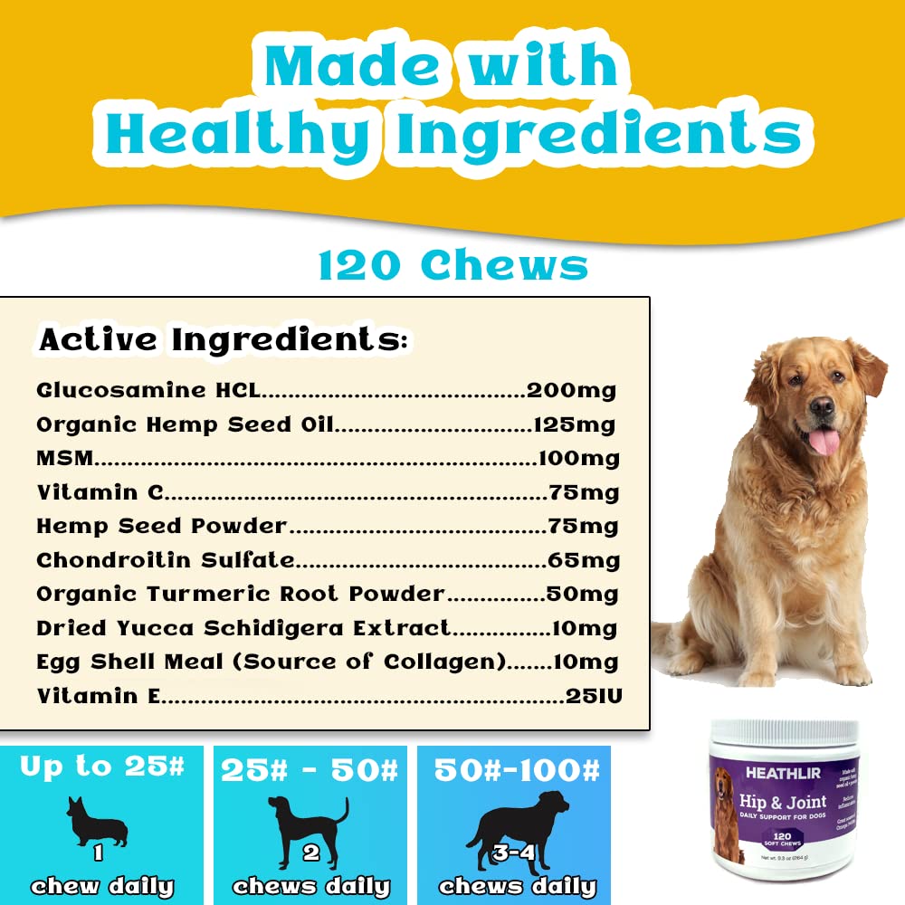 Pampered Chicken Mama Glucosamine for Dogs Chews (120 Count) Heathlir - Soft Dog Joint Supplement with Chondroitin, MSM, Turmeric, & Collagen Joint Support for Dogs