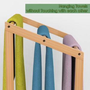 Purbambo Bamboo Towel Rack for Bathroom, 3 Tier Freestanding Towel Holders with Bottom Storage Shelf for Hand Towel, Washcloth, Facecloth, Small Bath Towel and Bathrobe